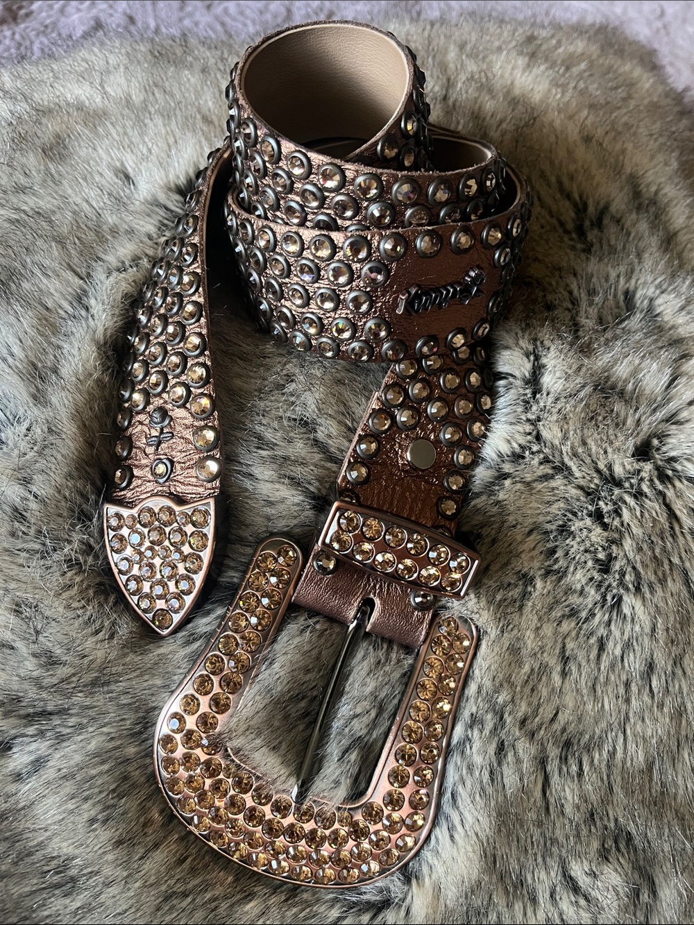 Kippys Metallic Bronze Belt with Crystal Studs EUC